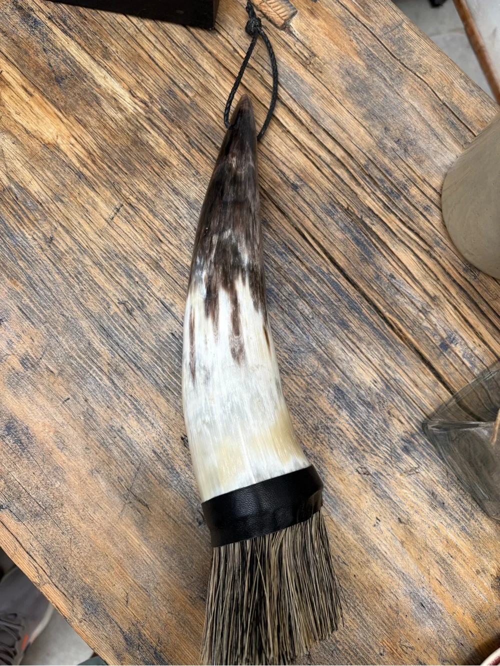 Natural Horn Decorative Wall Brush - White and Brown